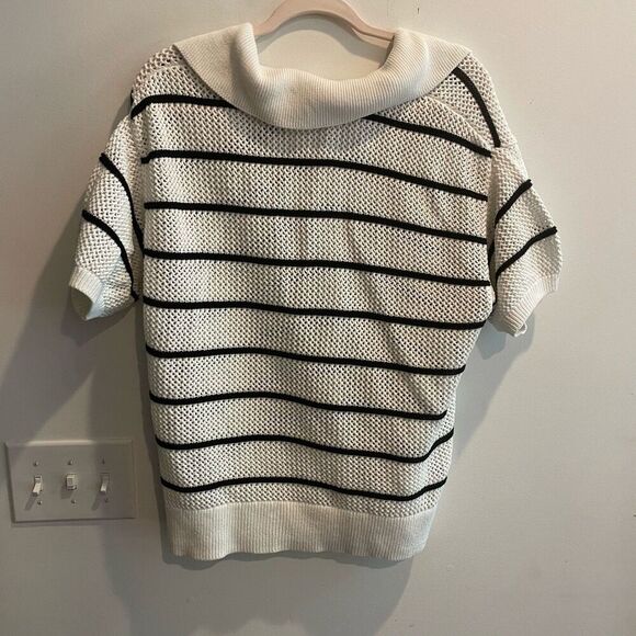 Old Navy White Black Knit Striped Collared Short Sleeve Sweater Top XXL Womens - Picture 7 of 11